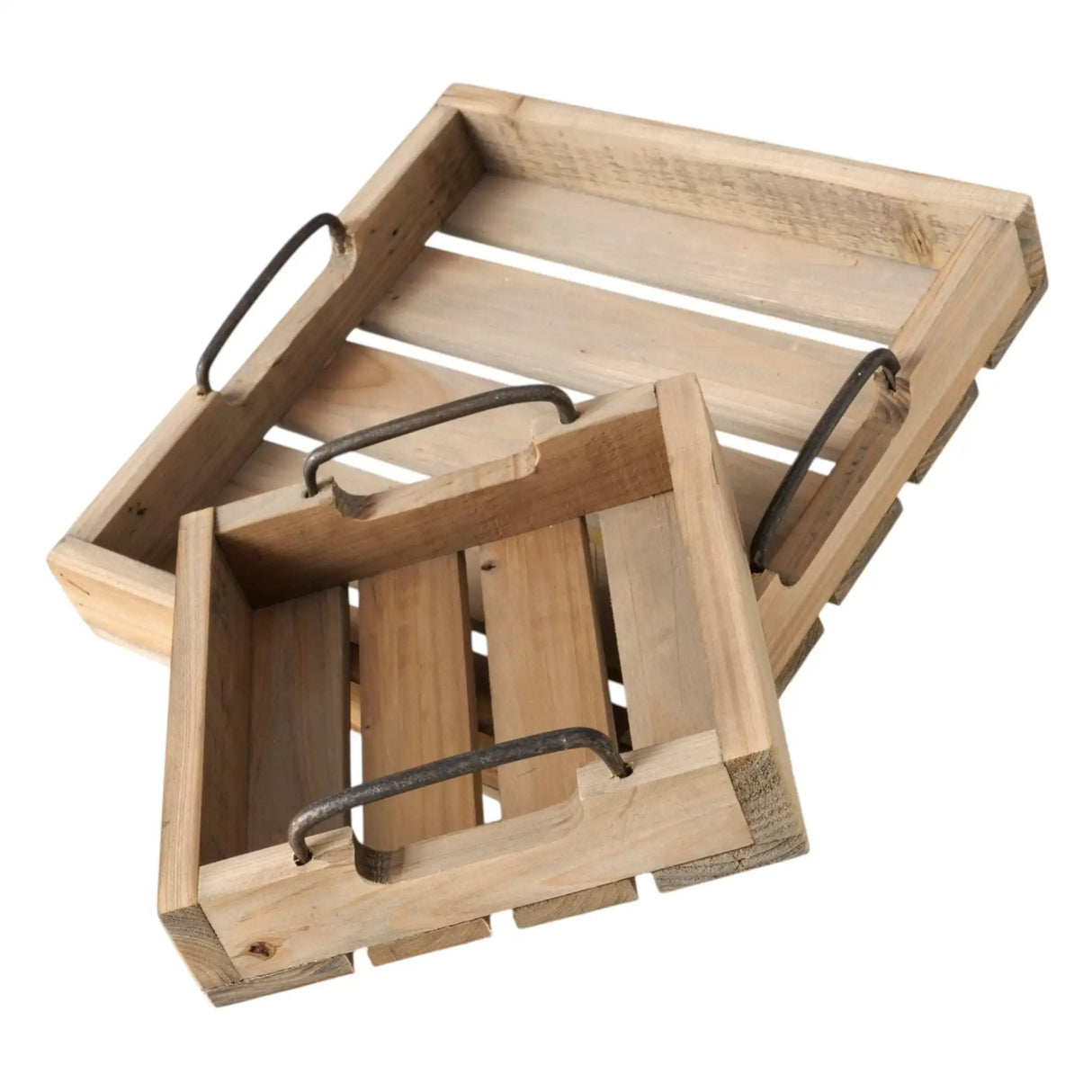 Dekotablett Serviertablett Holztablett braun 30 cm cm Holz Metallgriff dekorativ 2er Set - Dekotablett
