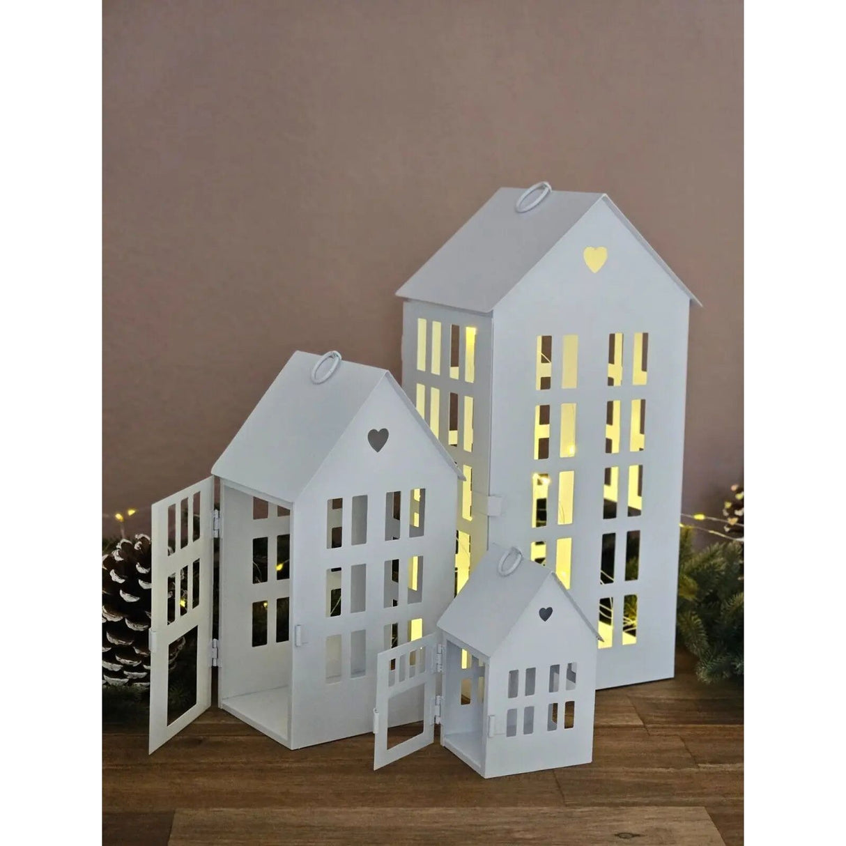 3 lantern houses lantern lanterns houses lantern house metal white SET of 3