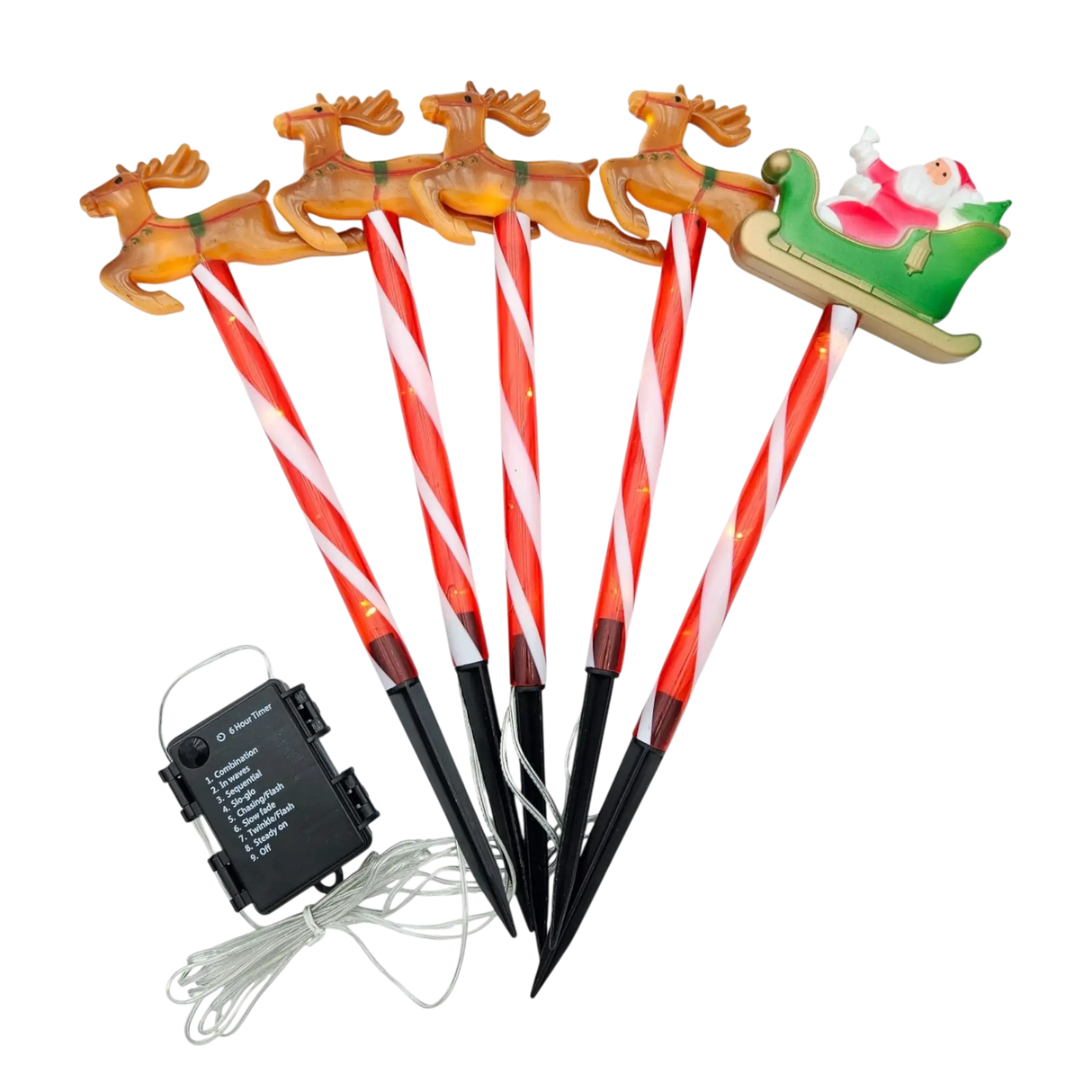 Gartenstecker Weihnachtsschlitten Weihnachtsmann Zuckerstangen Rentier Batterie - Gartenstecker