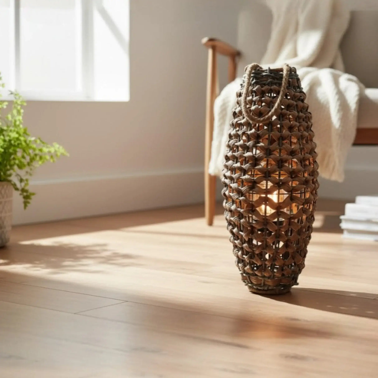 GILDE XXL Laterne 58x28 Geflecht Laterne in Rattan Optik aus Kunststoff Großes Windlicht - Laterne Windlicht