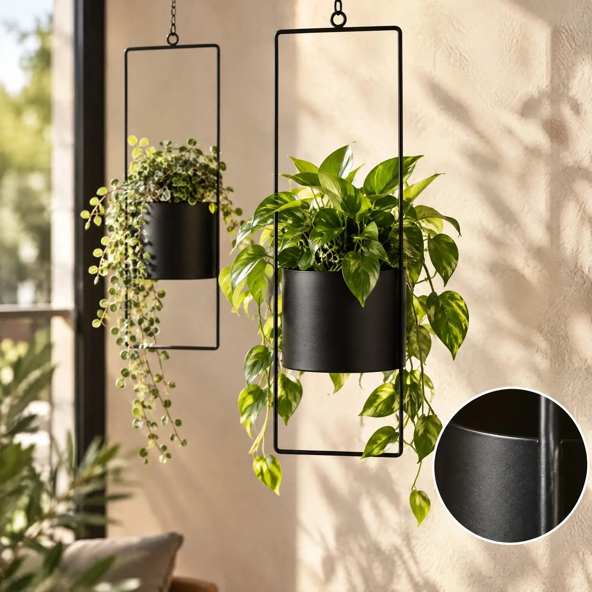 Hängetopf Blumentopf Metall schwarz indoor outdoor Balkon Fenster Blumenampel 2er set - Blumenampel Set