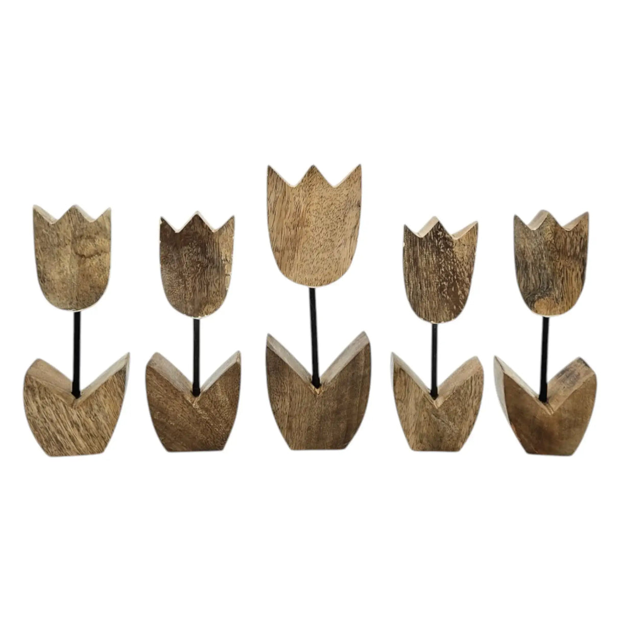 Holzblumen Dekoration aus Mangoholz 5er Set – Deko Blumen aus Holz 14–18 cm - Blumen