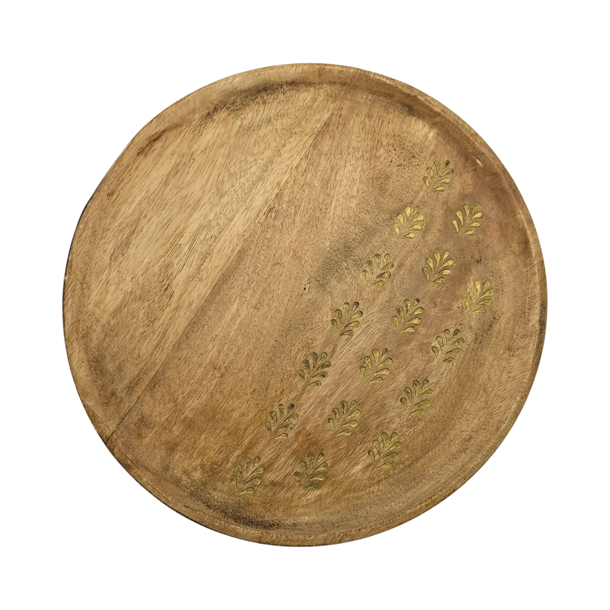 Holzteller Deko Teller Kerzenteller rund 22 o 30 cm Blattmuster braun Mangoholz dekobrett - Groß 30 cm hell - Dekoteller