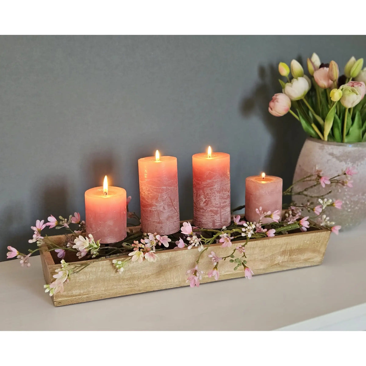 Kerzenhalter Kerzenständer Tablett Holz Mangoholz Advent Deko für 4 Kerzen 53 cm - Adventskranz