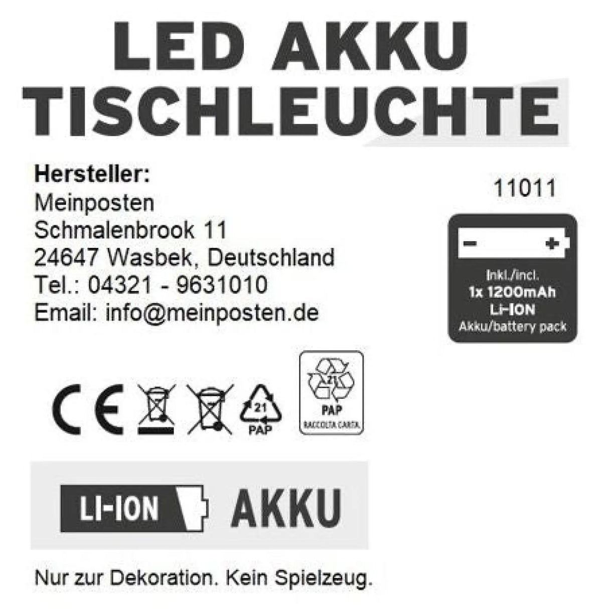 Lampe LED ohne Kabel Touch Tischleuchte Tischlampe Leuchte kabellos dimmbar - Lampe