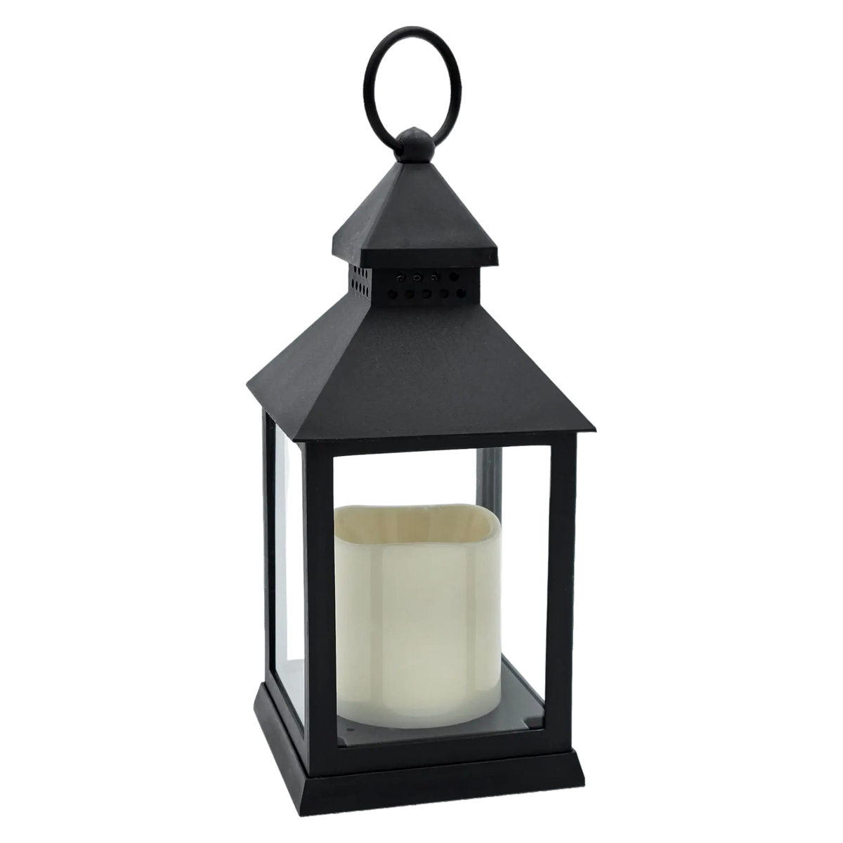 Laterne LED mit Timer batteriebetrieben flackerndes Licht Windlicht schwarz Deko - Laterne Windlicht