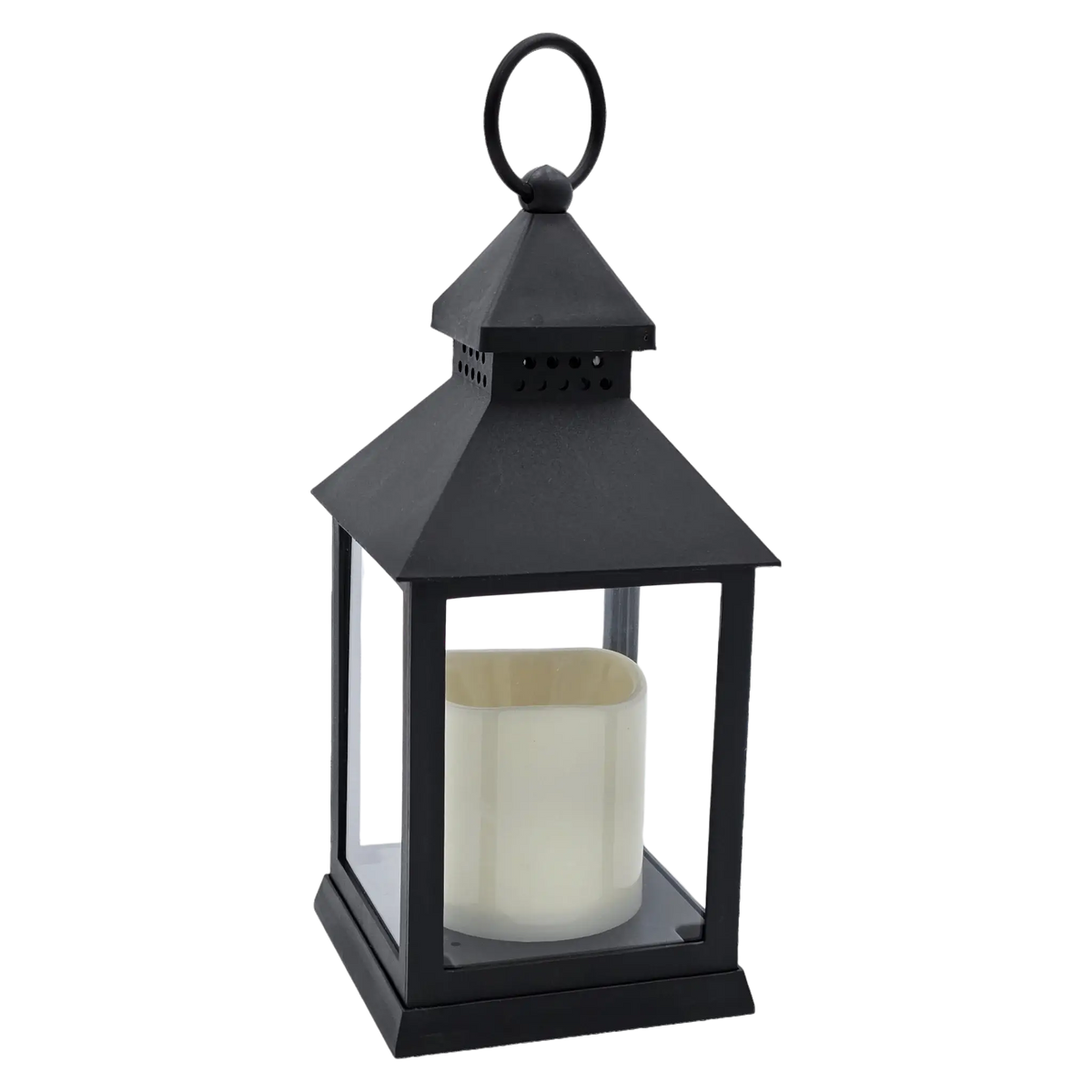 Laterne LED mit Timer batteriebetrieben flackerndes Licht Windlicht schwarz Deko - Laterne Windlicht