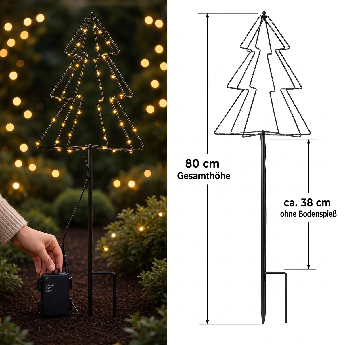 LED Gartenstecker Tannenbaum Weihnachtsbeleuchtung Beleuchtung Timer warmweiß 80 cm - LED Gartenstecker