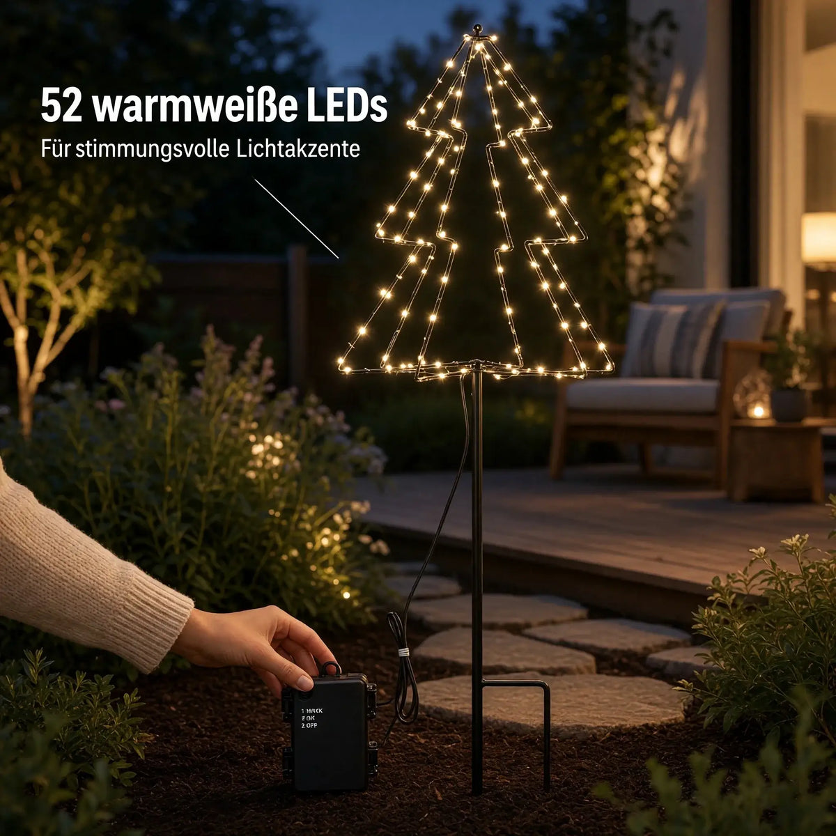 LED Gartenstecker Tannenbaum Weihnachtsbeleuchtung Beleuchtung Timer warmweiß 80 cm - LED Gartenstecker