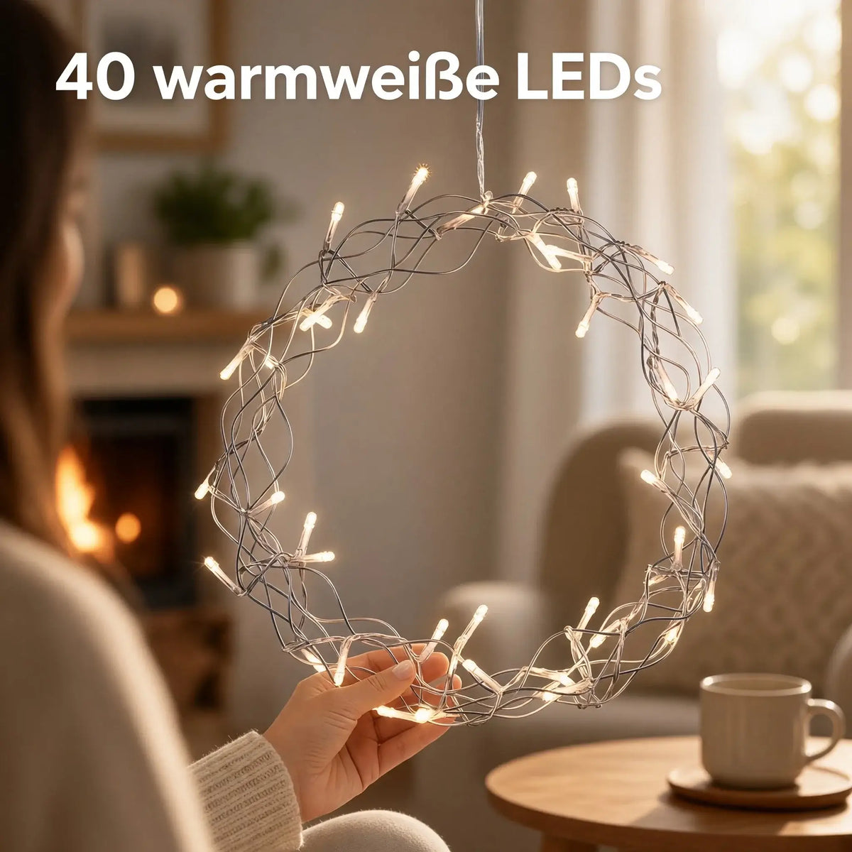 LED Weihnachtskranz 30 cm mit 40 LEDs & Timer – warmweiß batteriebetrieben - Weihnachtskranz