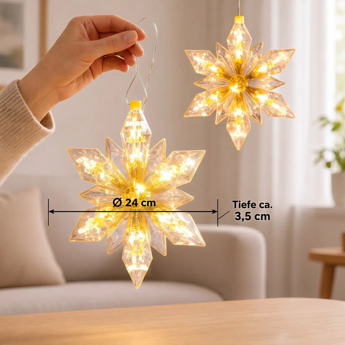 LED Weihnachtsstern 2er Set – 24 cm – warmweiß mit 6-Stunden-Timer batteriebetrieben - Lichterkette LED