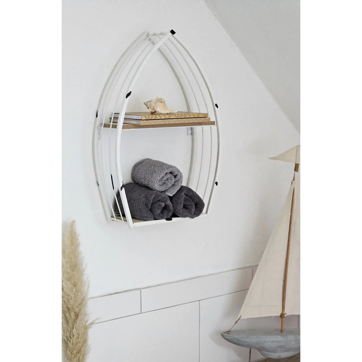 Regal Boot Weiß Wandregal Maritim Metall MDF-Holz 48x32x12 cm Dekoregal Shabby - Wandregal