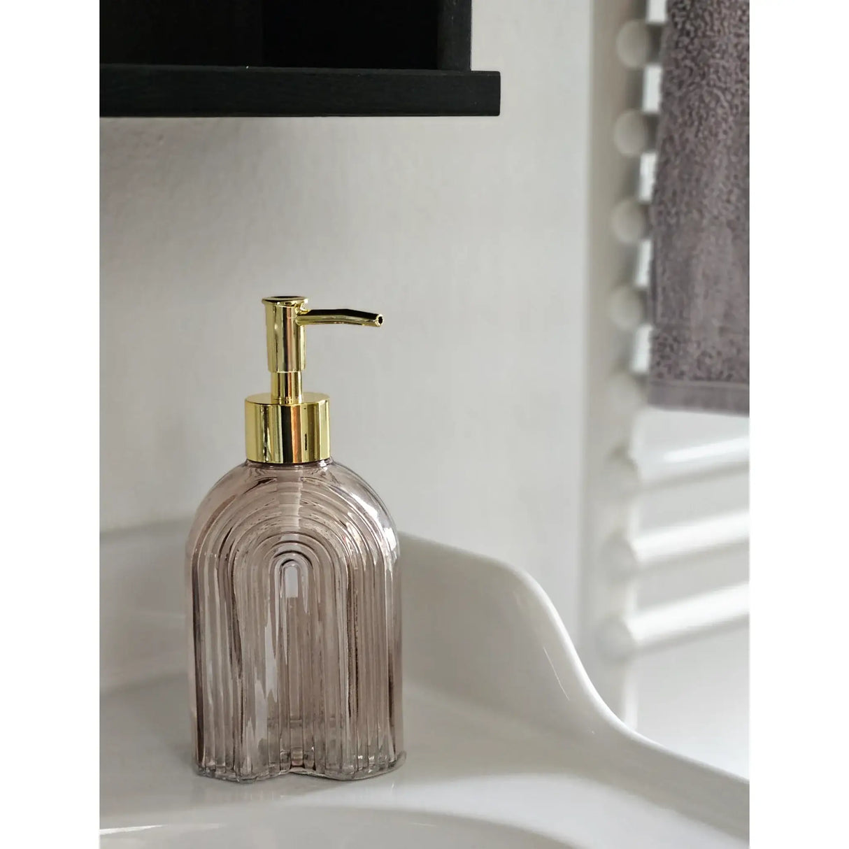Seifenspender Retro braun beige gold Glas Pumpkopf Flüssigseifenspender 19 cm - Seifenspender