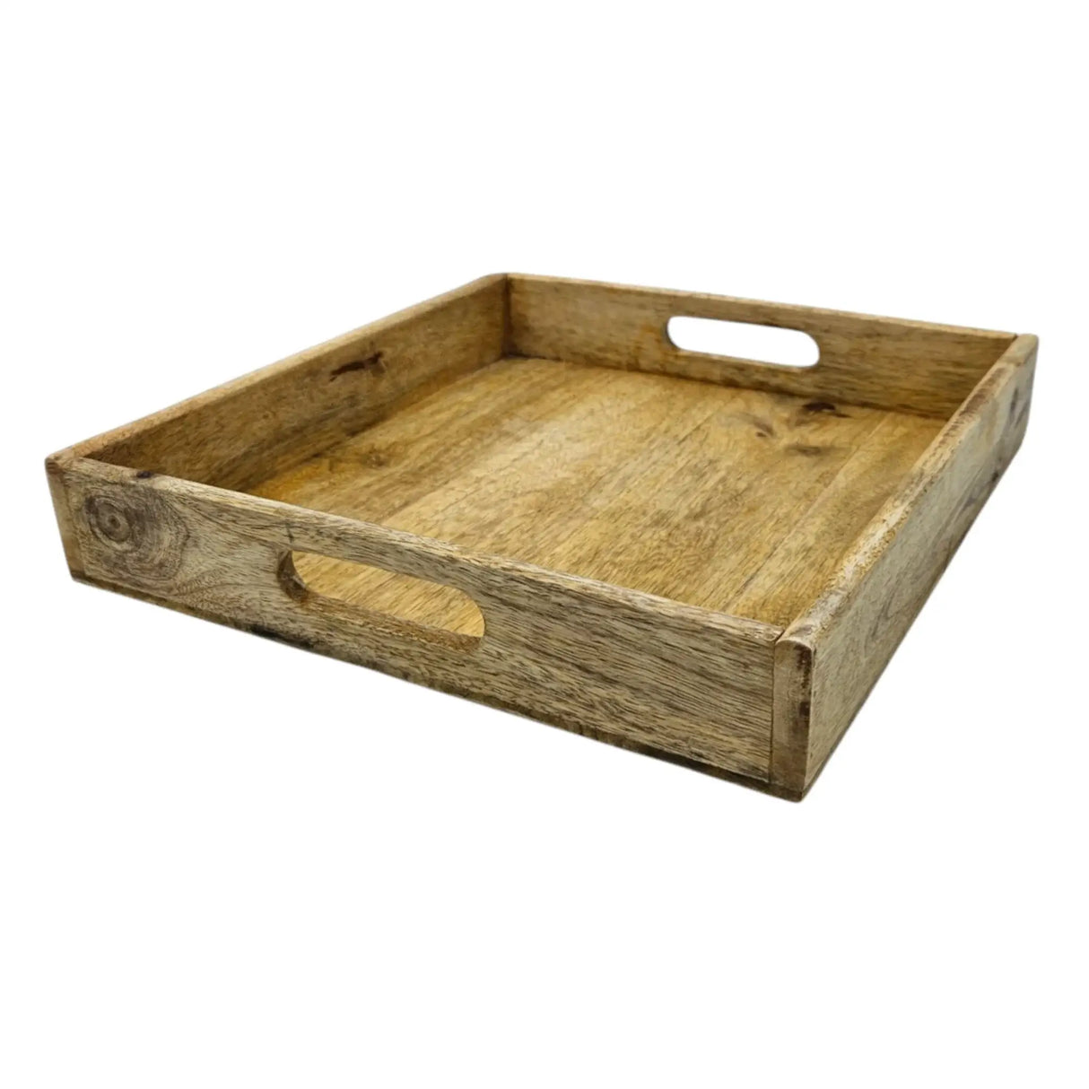 Serviertablett Dekotablett Mangoholz braun Natur Massiv Griff Schale eckig Holz - Groß 30x30 cm - Dekotablett