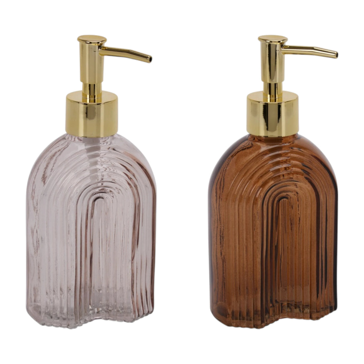 Seifenspender Retro braun beige gold Glas Pumpkopf Flüssigseifenspender 19 cm