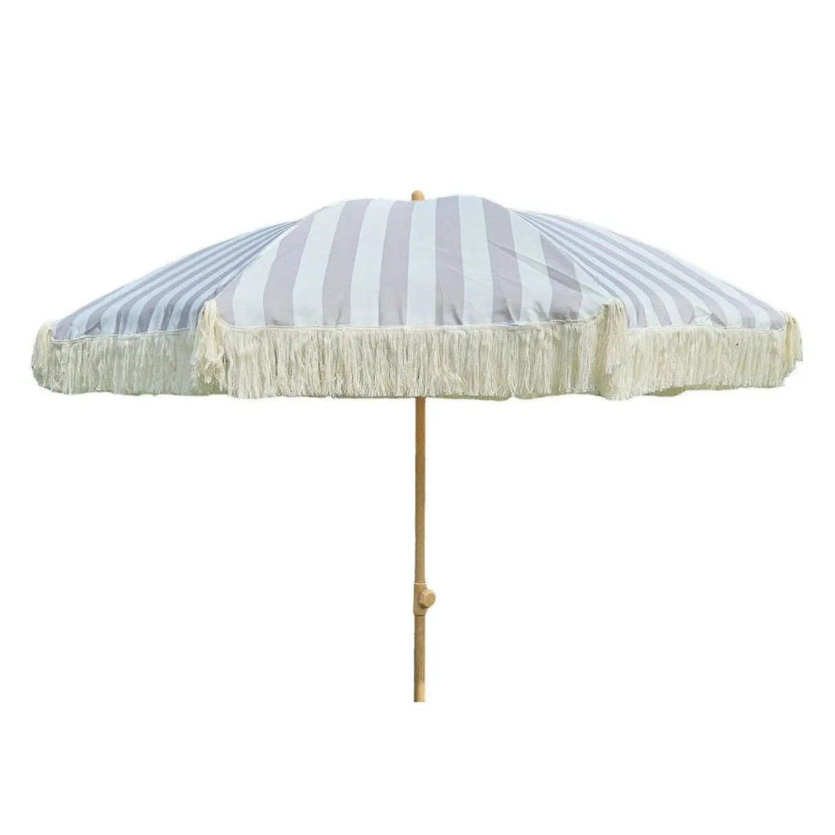 Sonnenschirm Strandschirm Schirm gestreift mit Fransen maritim UV Schutz Ø 180cm - Grau-Weiß - Sonnenschirm