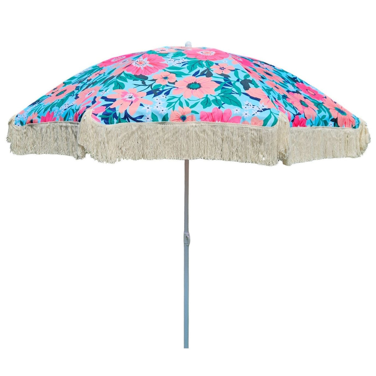 Parasol beach umbrella UV protection with bag fringes flowers Ø 155 cm