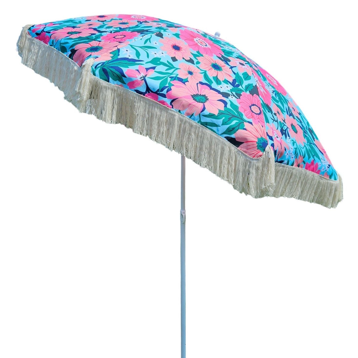 Parasol beach umbrella UV protection with bag fringes flowers Ø 155 cm