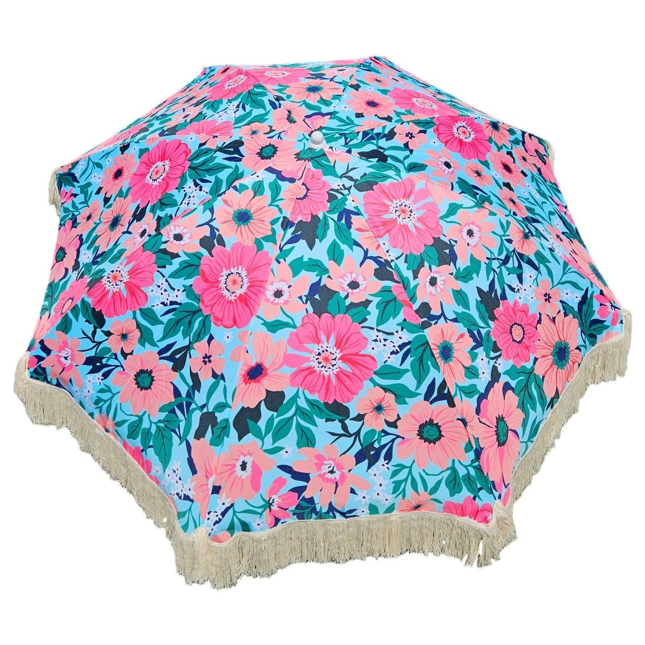 Parasol beach umbrella UV protection with bag fringes flowers Ø 155 cm