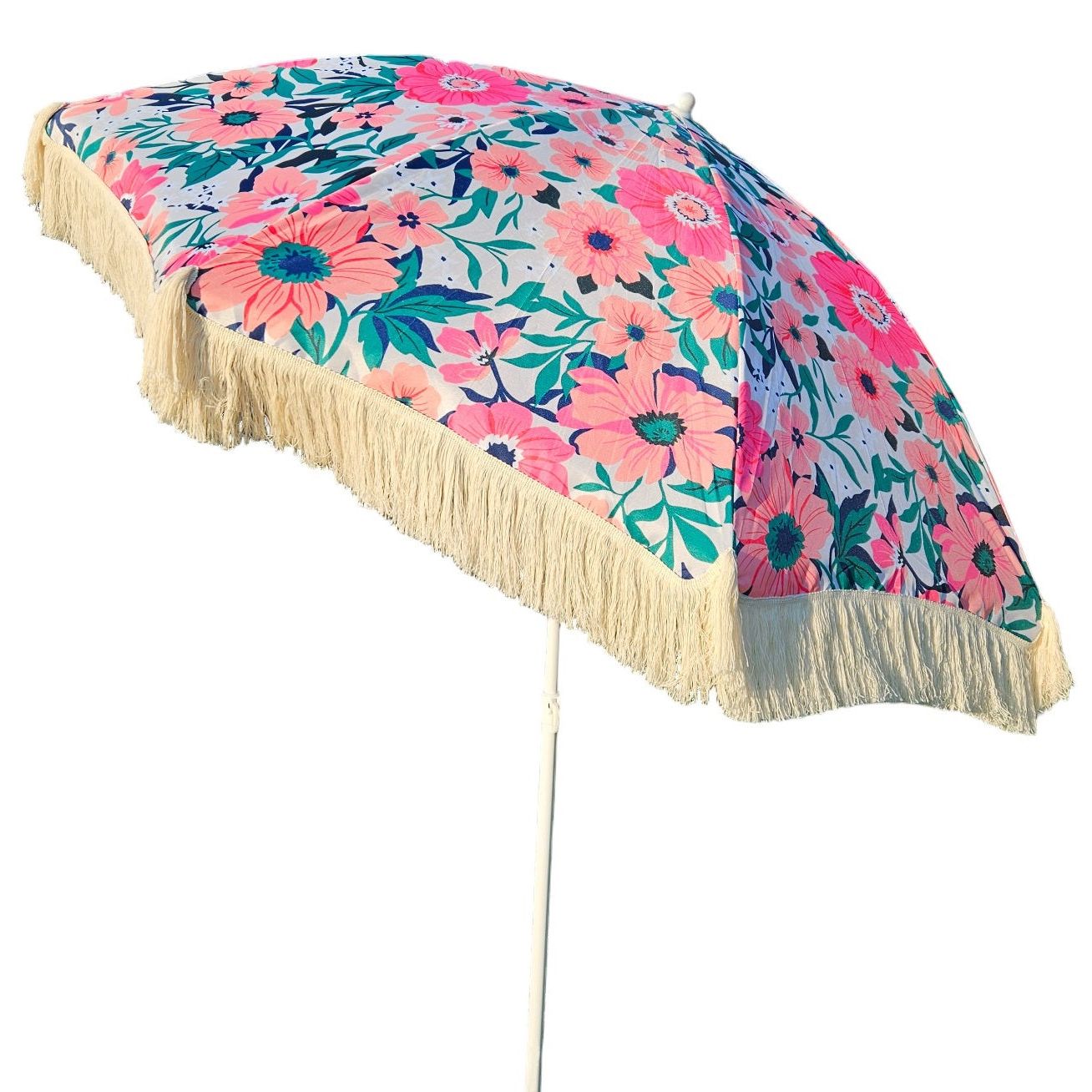 Parasol beach umbrella UV protection with bag fringes flowers Ø 155 cm