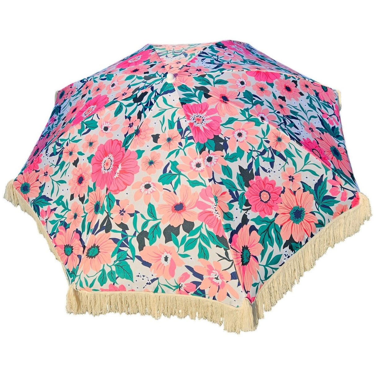 Parasol beach umbrella UV protection with bag fringes flowers Ø 155 cm