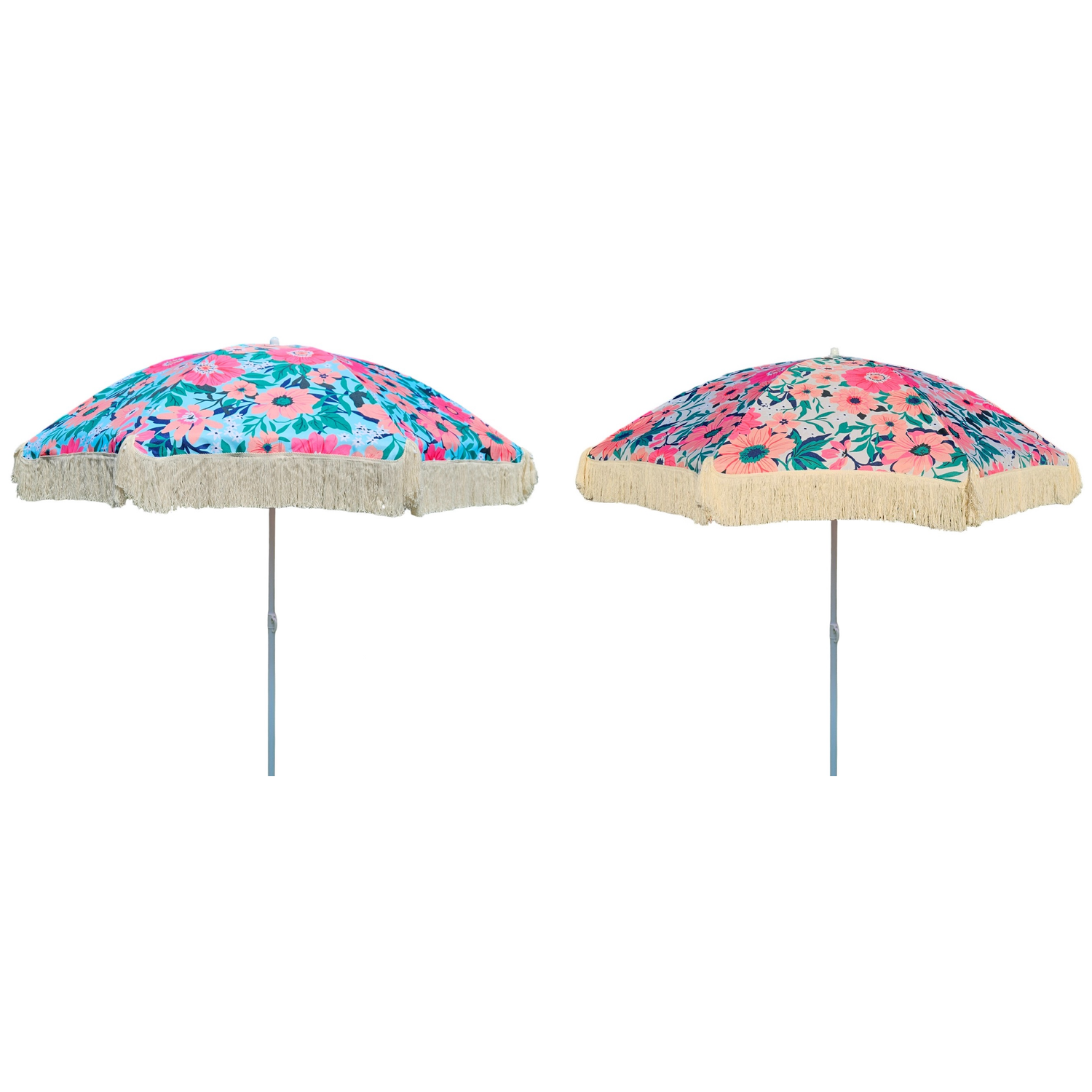 Parasol beach umbrella UV protection with bag fringes flowers Ø 155 cm