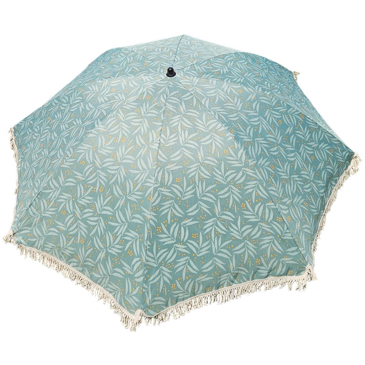 Parasol beach umbrella UV protection with bag fringes green Ø 170 cm