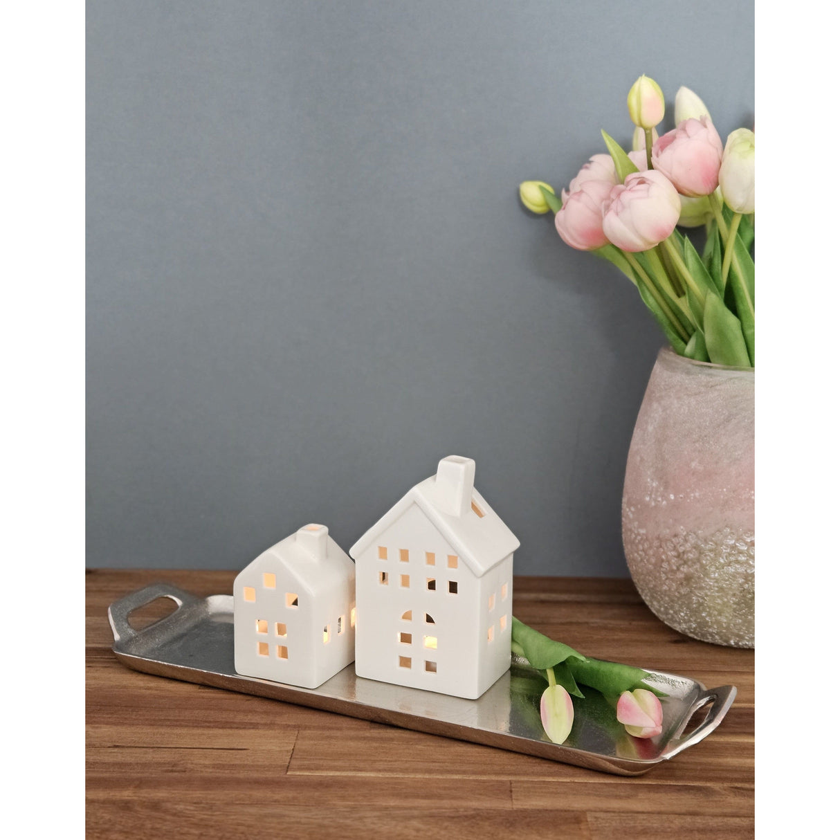 Tray decorative tray silver metal tray metal plate candle plate 44x13 cm