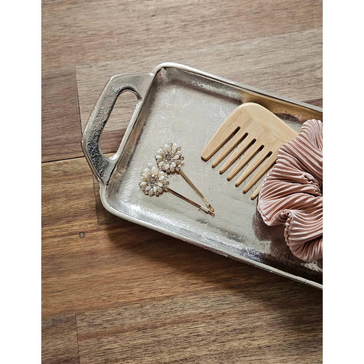 Tray decorative tray silver metal tray metal plate candle plate 44x13 cm