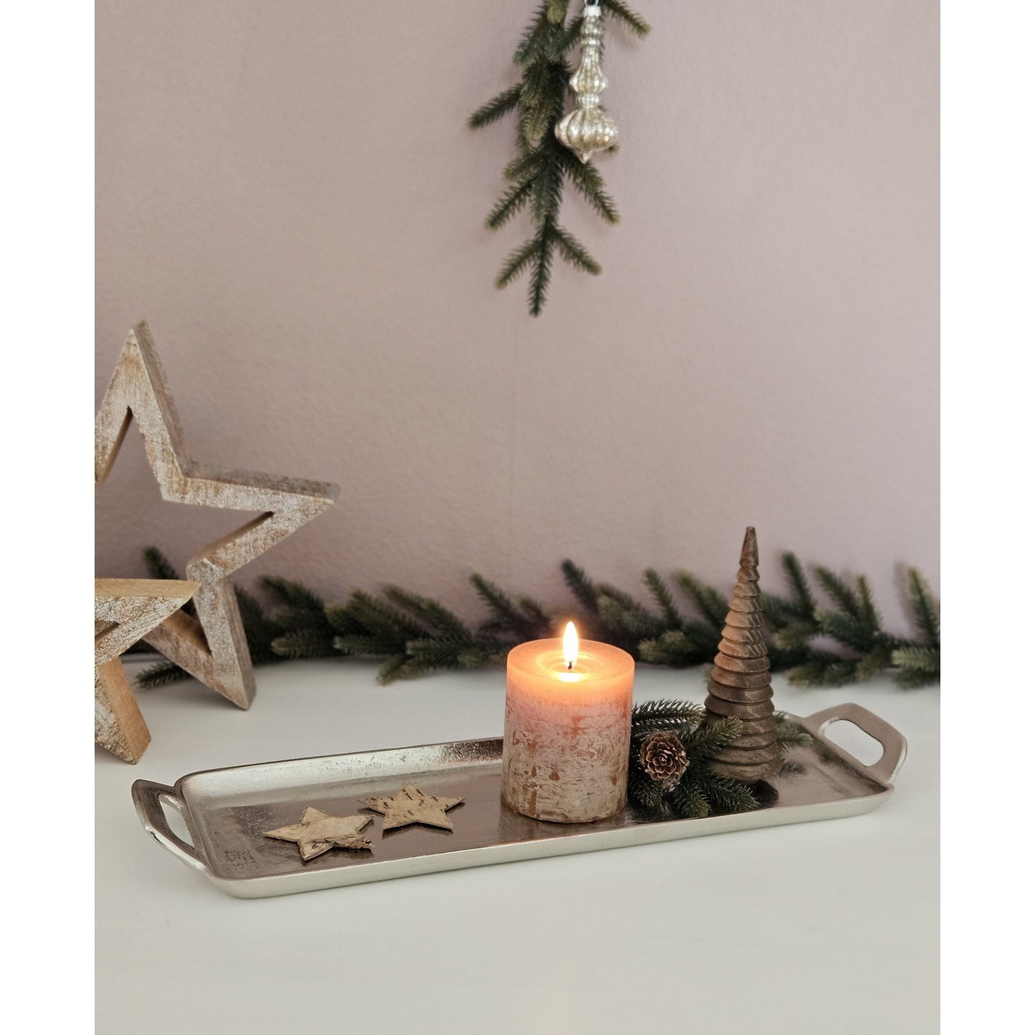 Tray decorative tray silver metal tray metal plate candle plate 44x13 cm