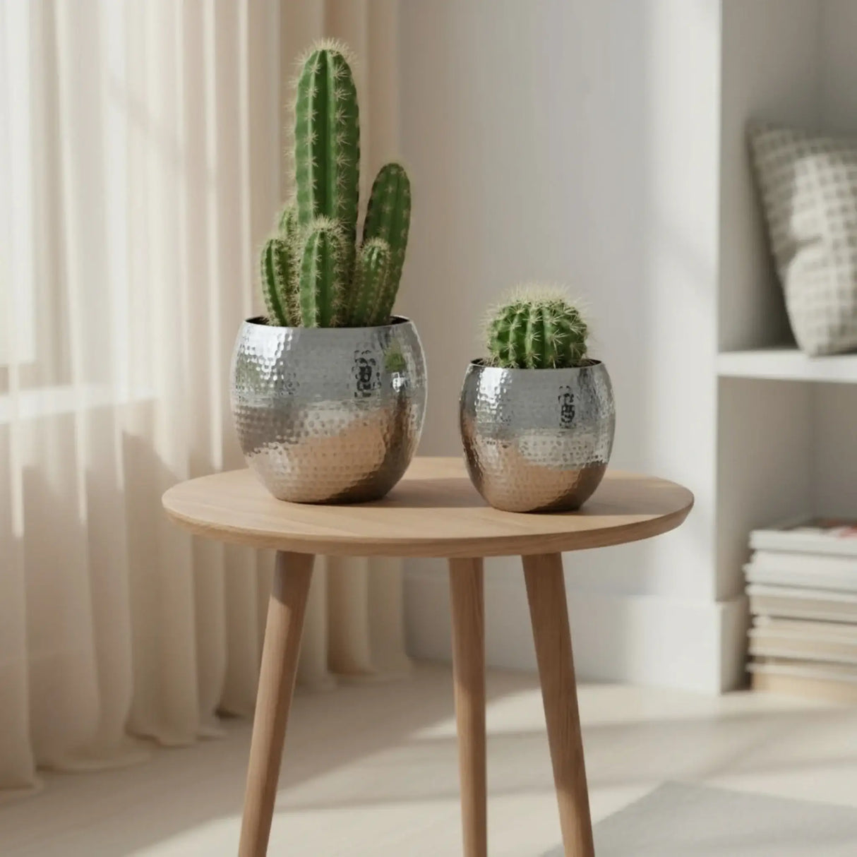 Übertopf Blumentopf Silber Pflanztopf Deko 2er Set glänzend rund Hammerschlag - Blumentopfset