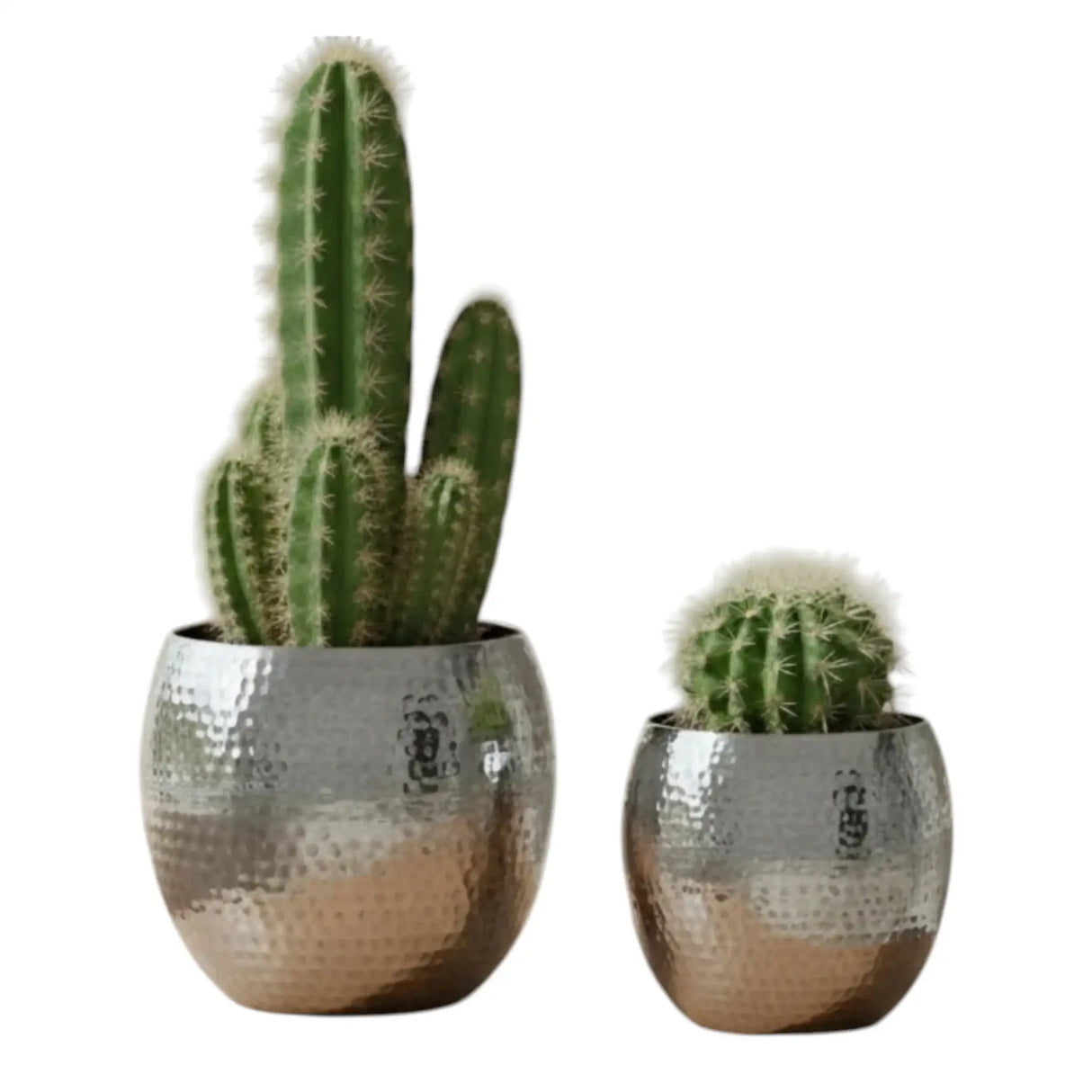 Übertopf Blumentopf Silber Pflanztopf Deko 2er Set glänzend rund Hammerschlag - Blumentopfset