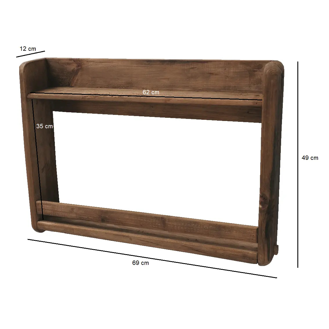 Shelf wall shelf kitchen shelf solid wooden shelf brown recycled wood 69x49 cm