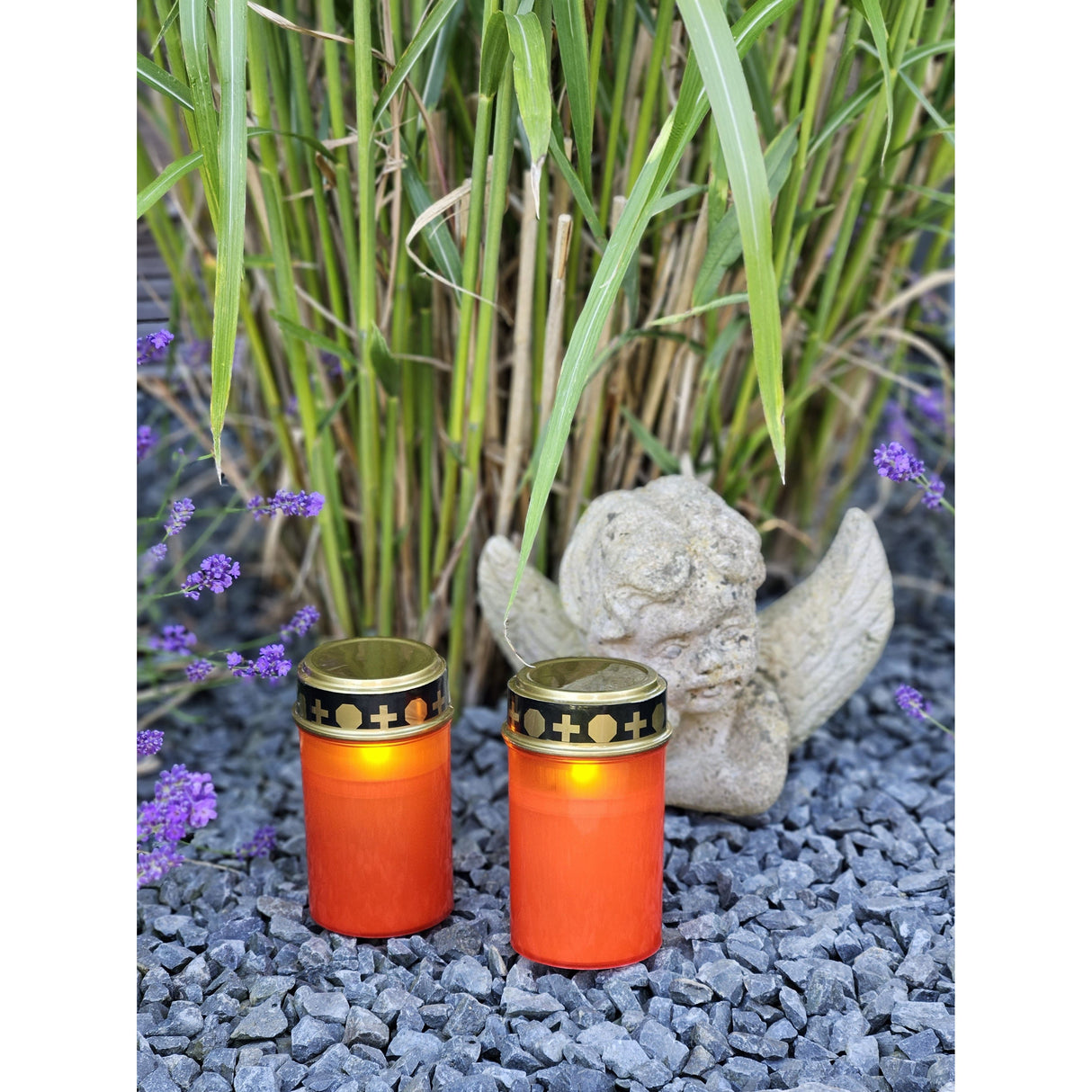 Grabkerzen LED Grablichter Grablicht Grabkerze Friedhofskerze Batterie rot gold