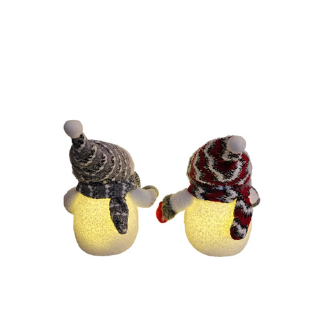 2x Schneemann mit LED bunter Schal & Mütze Höhe 20 cm Beleuchtung warmweiß - Weihnachtsbeleuchtung