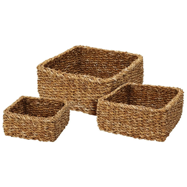 3 Körbe Aufbewahrungskörbe Seegras Korb Dekokorb braun Aufbewahrungskorb 3er Set - Seegraskorb Set
