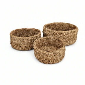 3 Körbe runder Korb Seegras Aufbewahrungskorb Dekokorb natur braun rund Körbche - 3er Seegras Korb Set