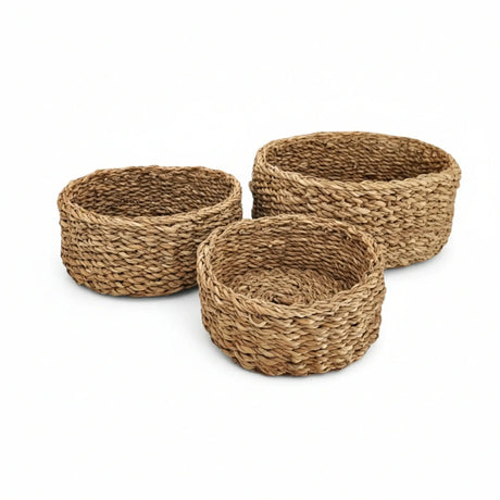 3 Körbe runder Korb Seegras Aufbewahrungskorb Dekokorb natur braun rund Körbche - 3er Seegras Korb Set