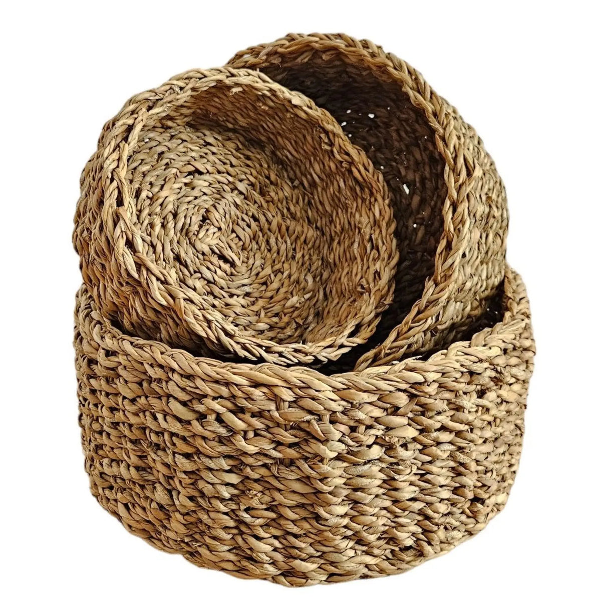 3 Körbe runder Korb Seegras Aufbewahrungskorb Dekokorb natur braun rund Körbche - 3er Seegras Korb Set