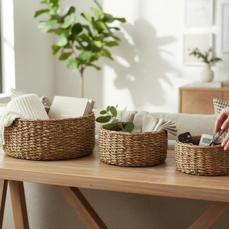 3 Körbe runder Korb Seegras Aufbewahrungskorb Dekokorb natur braun rund Körbche - 3er Seegras Korb Set
