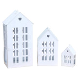 3 Laternenhäuser Windlicht Laternen Häuser Laterne Haus Metall weiß 3er SET - Windlicht Laternenhäuser