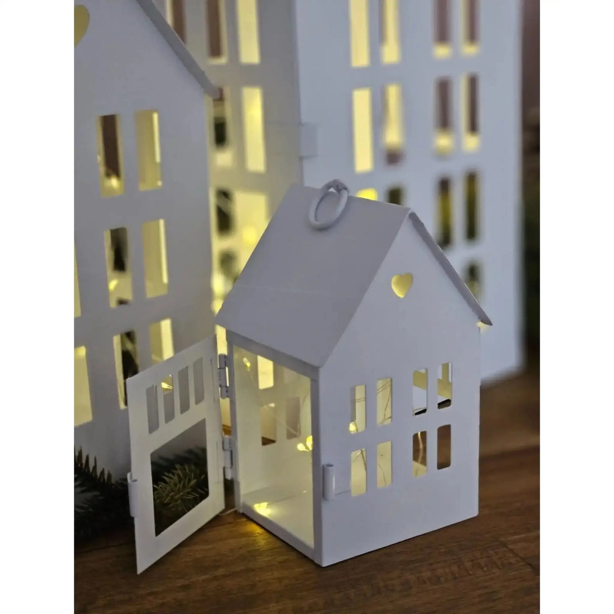 3 Laternenhäuser Windlicht Laternen Häuser Laterne Haus Metall weiß 3er SET - Windlicht Laternenhäuser