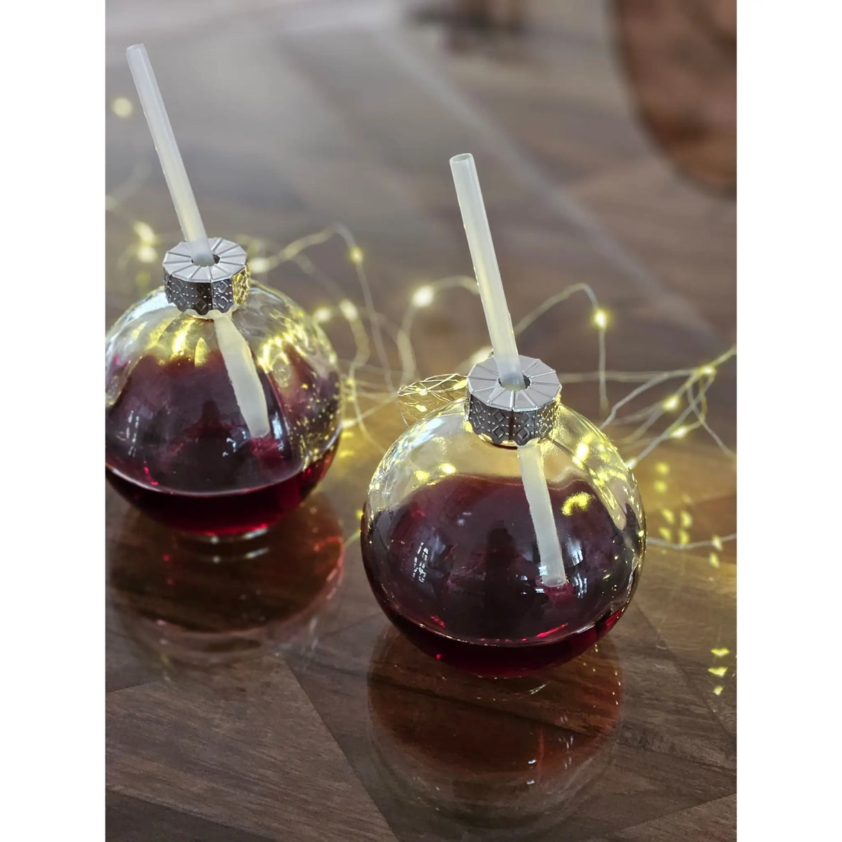 4 Trinkgläser Weihnachtskugel Trinkhalm Glas transparent Weihnachtskugel 400 ml - Trinkglas