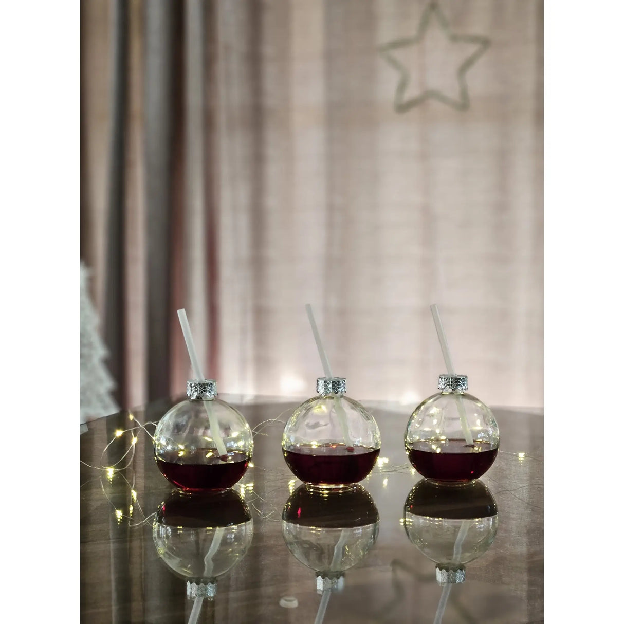 4 Trinkgläser Weihnachtskugel Trinkhalm Glas transparent Weihnachtskugel 400 ml - Trinkglas