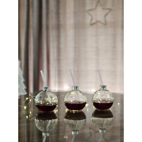 4 Trinkgläser Weihnachtskugel Trinkhalm Glas transparent Weihnachtskugel 400 ml - Trinkglas