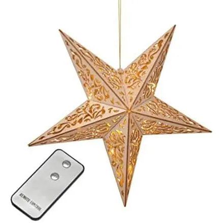 Holzstern Stern Weihnachtsstern LED  40 cm Holz Fernbedienung batteriebetrieben