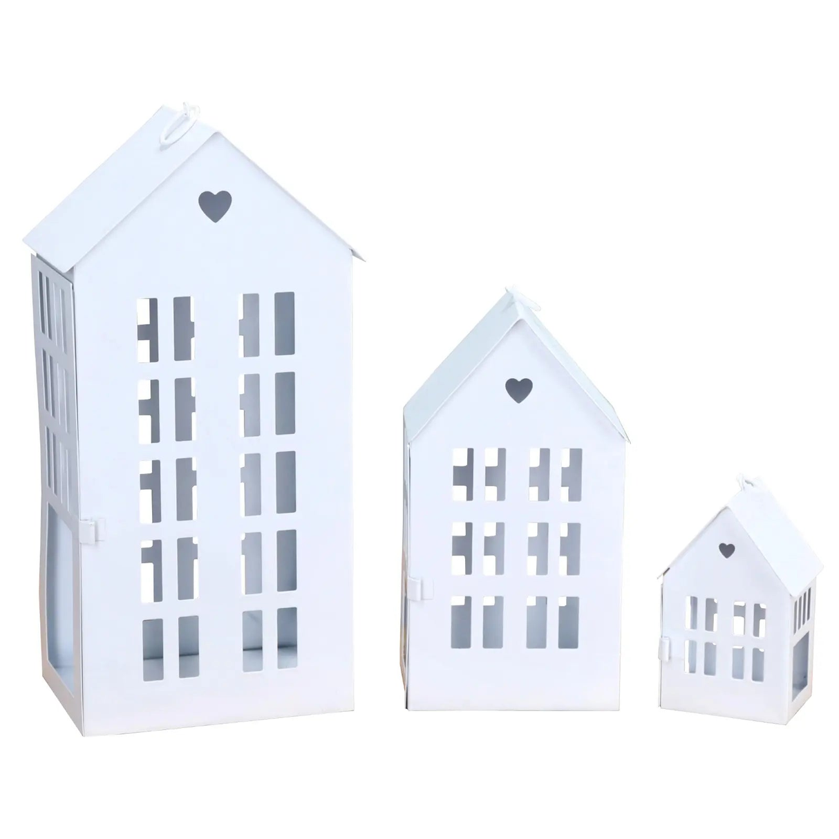 3 Laternenhäuser Windlicht Laternen Häuser Laterne Haus Metall weiß 3er SET