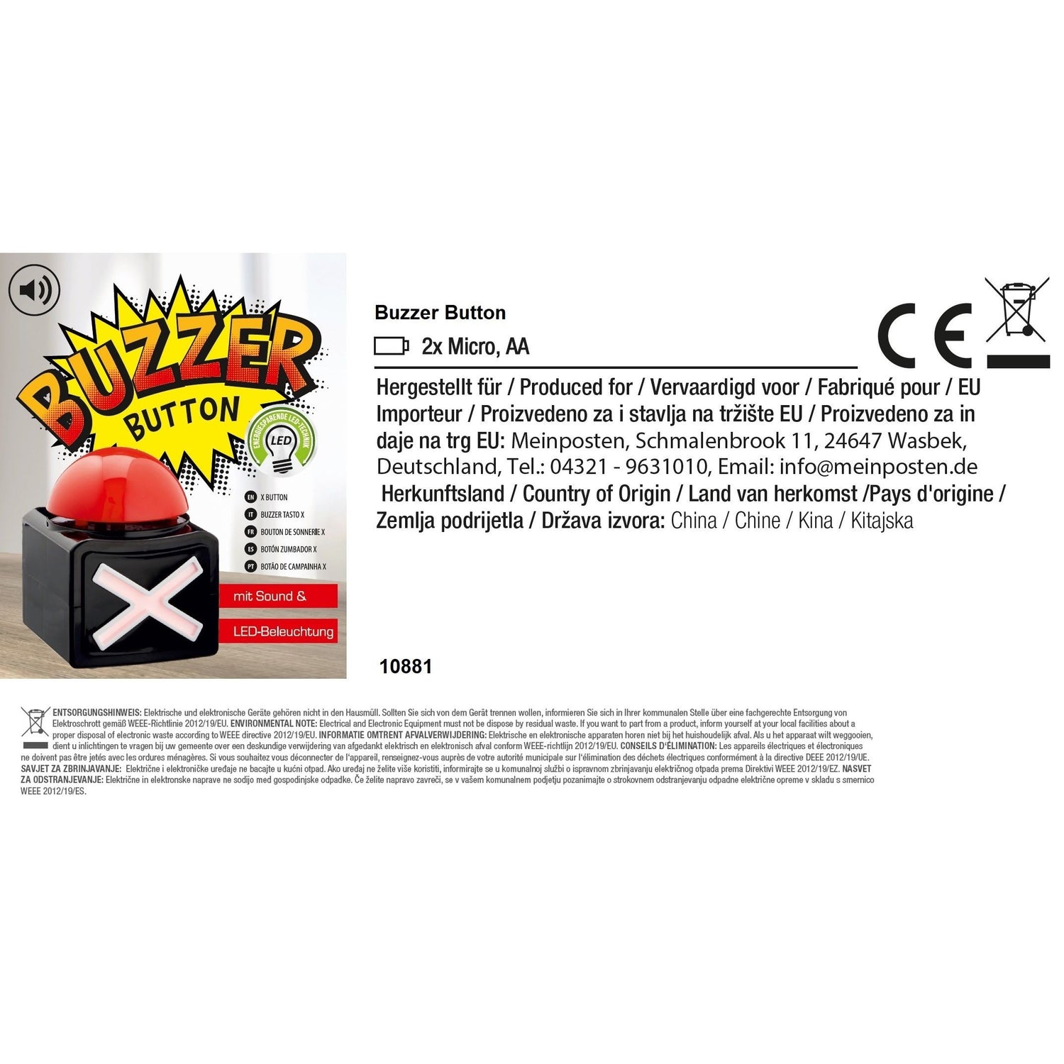 Buzzer with Sound XL Button Alarm Button Light Quiz Quiz Game Party Game Night Duel