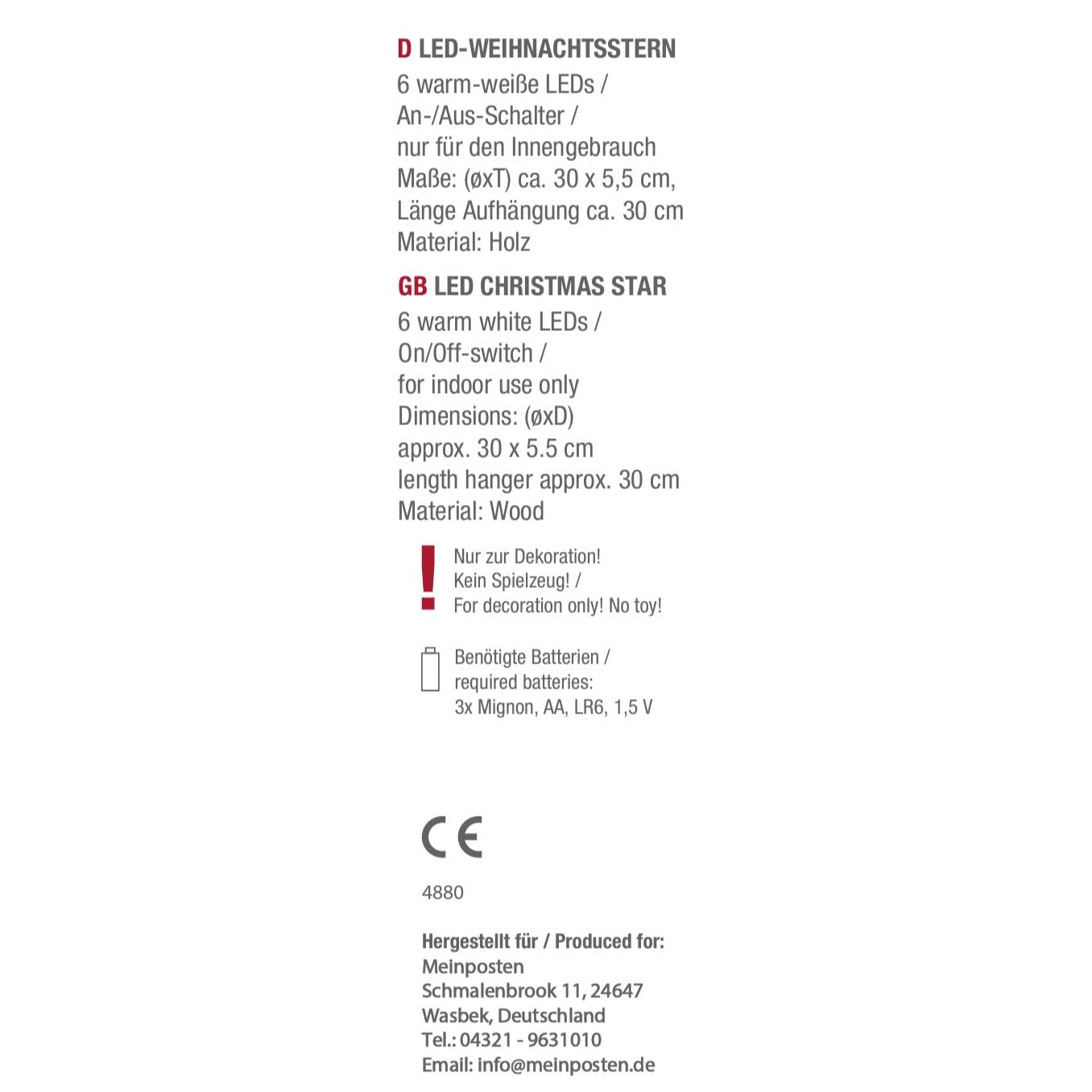 Christmas star wooden star Ø 30cm star wood Christmas window decoration LED warm white