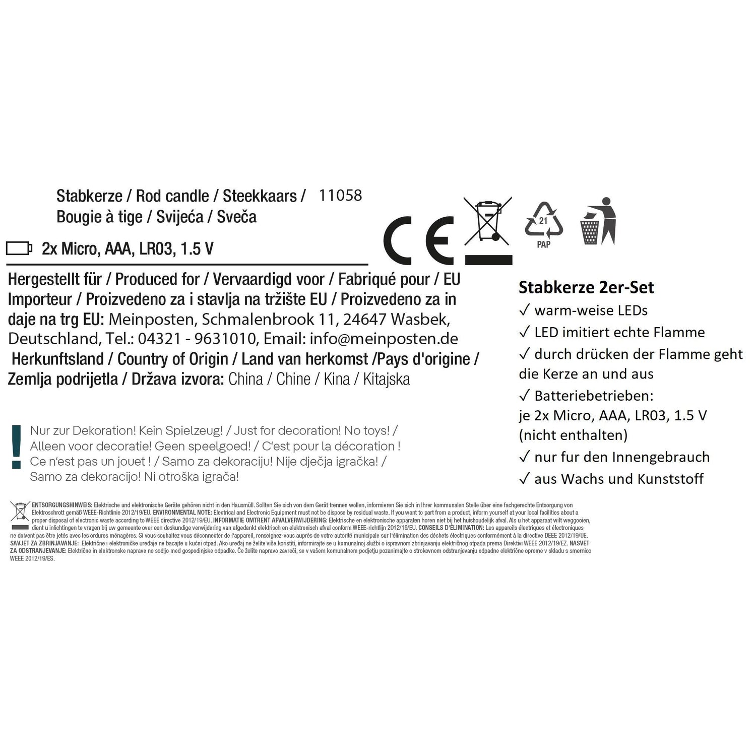 Candle LED set of 2 battery operated warm white flickering stick candles cream red wax